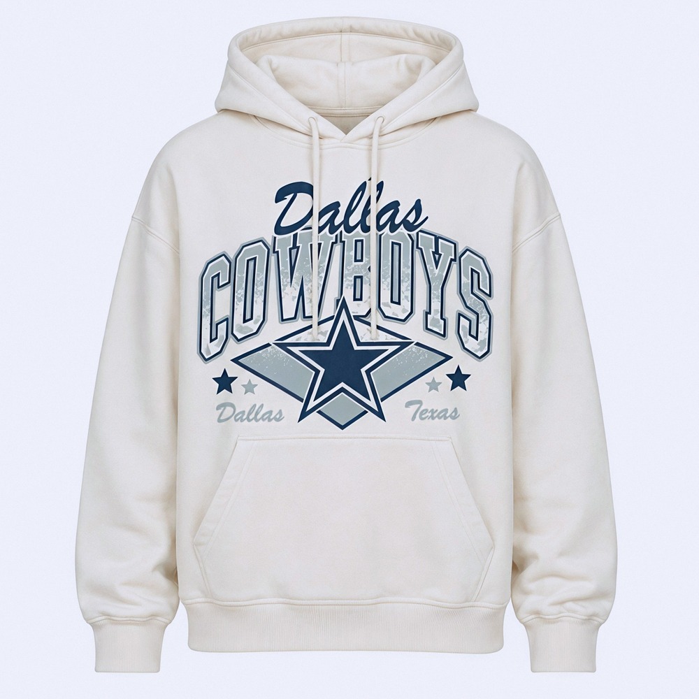 CHAMPION Hoodie Women Large Cream Dallas Cowboys NFL Cropped Striped Hem